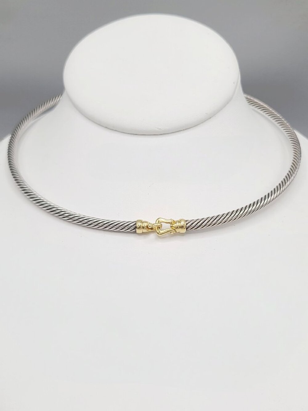 David Yurman Cable Buckle Choker Necklace w/ 18K Yellow Gold - 4mm - 15" - RARE - Picture 5 of 15